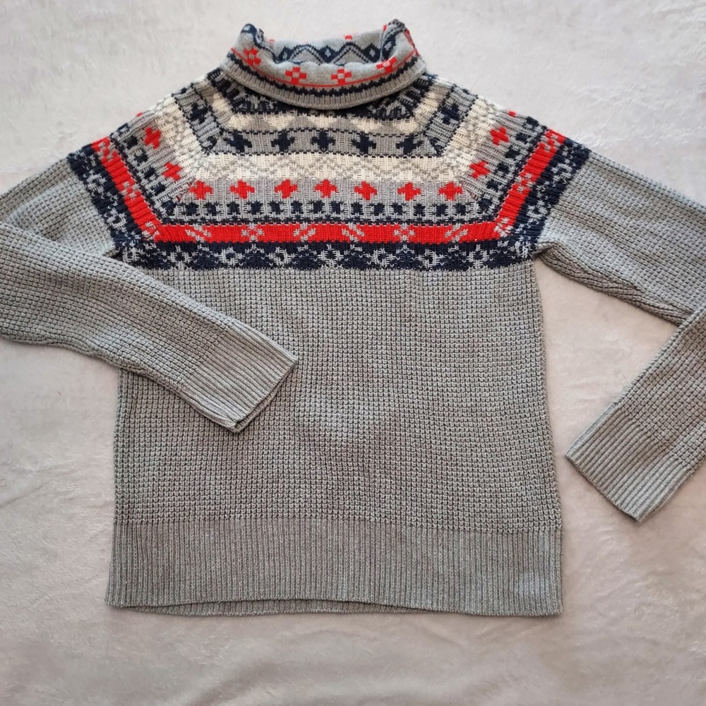 Columbia Pine Street Jacquard M Grey Fair Isle Wool Blend Turtleneck Sweater Ski